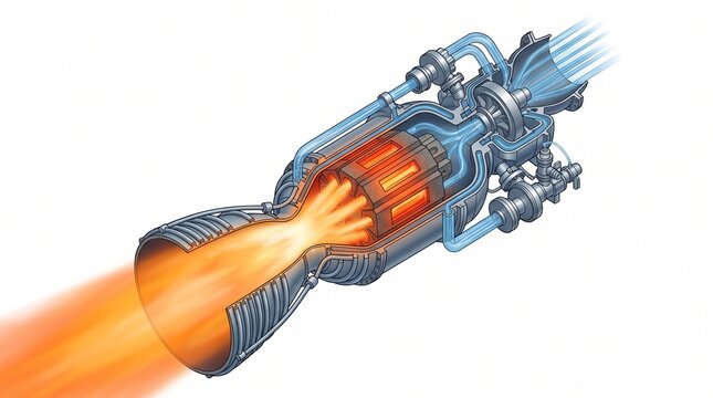 3D Aerospace Diagram of Plasma Exhaust in a Nuclear Thermal Rocket Engine
