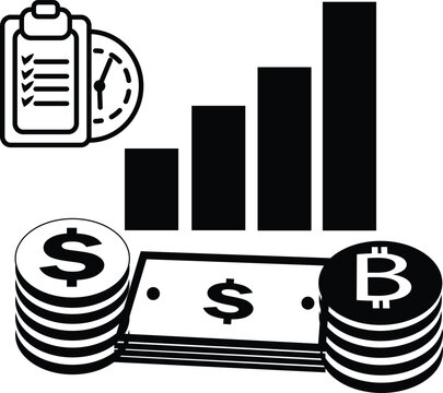 Financial Growth Investment Concept with Chart Money Checklist and Crypto Coins Icon
