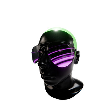 3d black mannequin head wth glasses, on transparent background
