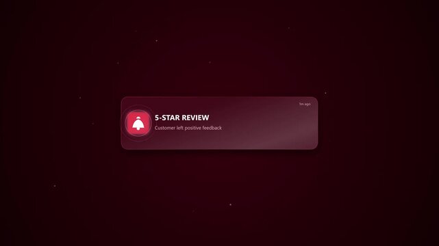 Five star review notification popup with bell icon