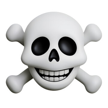 3D spiky skull with crossbones in a grinning Halloween style, isolated on a transparent background