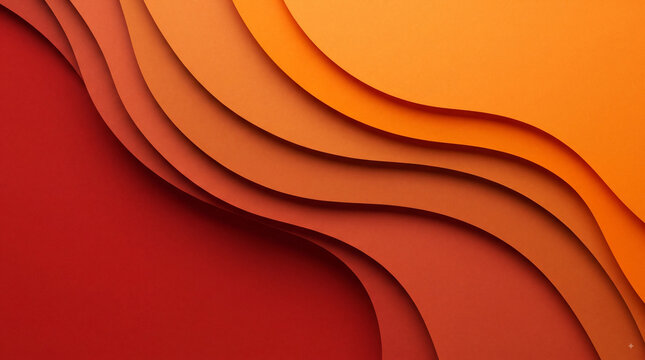 Abstract layered paper cut background in warm orange and red tones with flowing curved waves, minimalist gradient design for modern creative layouts