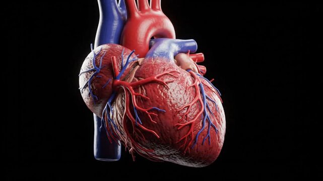 Human Heart Anatomy Rotating on Black Background. 4K Video
