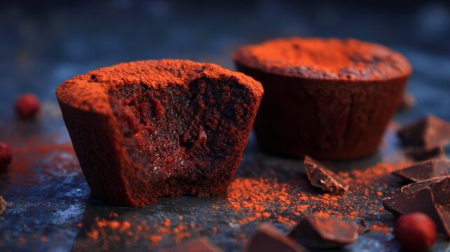 Rich Chocolate Muffin with Cocoa Powder and Chocolate Chunks