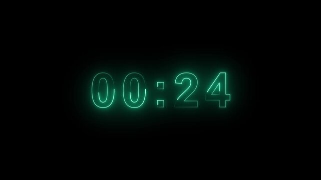 Glowing neon colorful countdown timer animation from 30 to 0 seconds