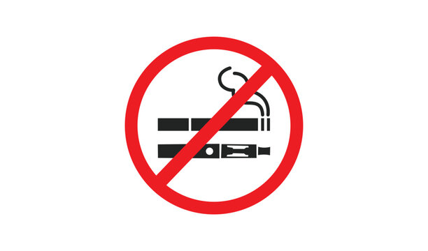 No smoking and no vaping sign, prohibition symbol with cigarette and electronic cigarette vector