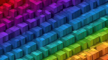 Obraz premium Rainbow Gradient Colorful Wave Surface Small Cubes Grid, Abstract Dynamic 3D Pixel Matrix Background, Modern Digital Technology Geometric Visual Asset