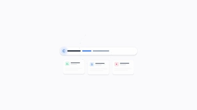 Minimalist search bar interface with dynamic loading animation and results