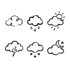 Obraz premium Clouds icon set in brush outline effect
