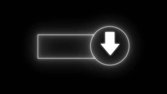 neon download button arrow icon animation. 4k motion animation black background.