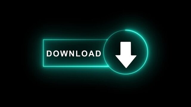 neon download button arrow icon animation. 4k motion animation black background.