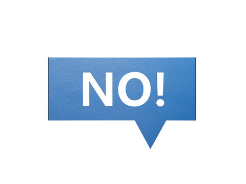 No - Speech Bubble. Minimalist Abstract Design With White Cut Out Paper on Blue Background. 3D Render.