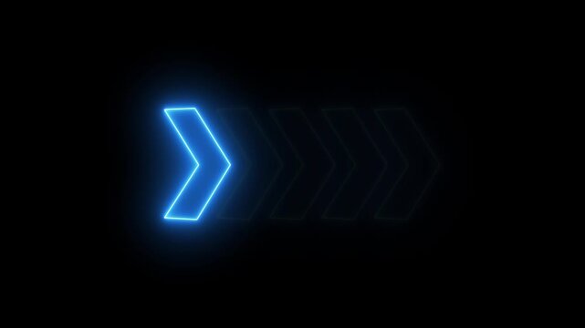 Glowing neon light arrow left direction icon. Abstract glowing neon flashing  back arrow loading animation. Seamless loop 4k motion video with alpha channel.