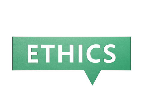Speech Bubble with word ethics. Investment in life insurance and healthcare concept.Minimalist Abstract Design With White Cut Out Paper.Supports PNG files with transparent backgrounds.