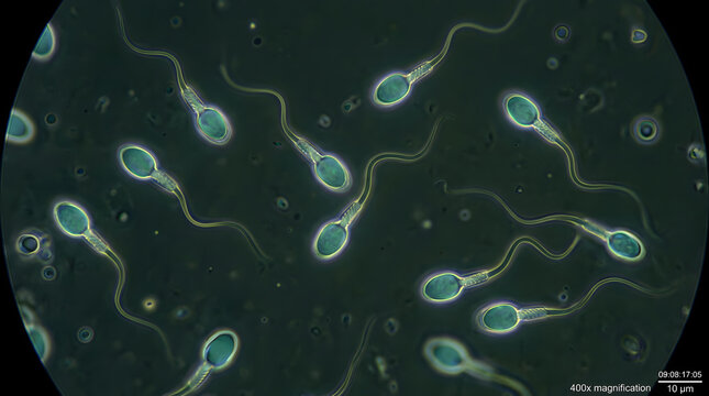 Close-up of Human Sperm Cells Under Microscope