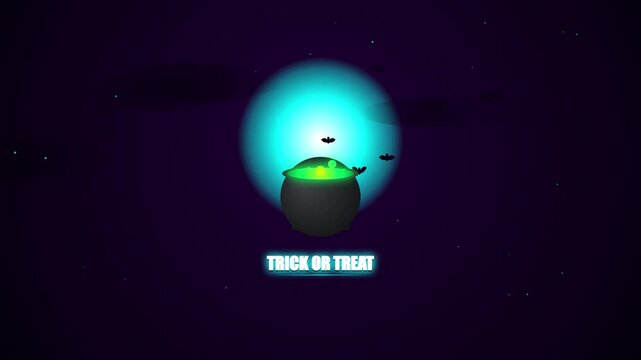 Halloween witch cauldron with glowing potion and bats