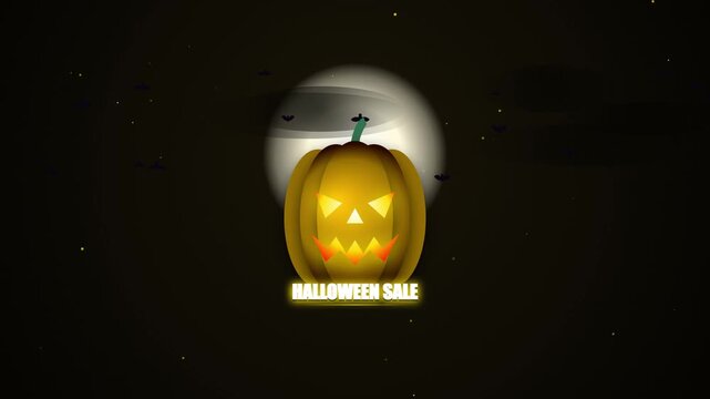 Halloween sale pumpkin icon with glowing spooky face