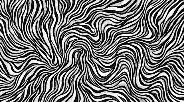 Abstract black and white wavy stripe pattern with hypnotic optical illusion swirl, zebra texture background for modern graphic design, prints and wallpapers