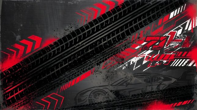 Grungy Automotive Graphic Layout Featuring Bold Dark Tire Track Overlays And Red Accent Marks For High Performance Racing Banner Designs tire tracks grunge automotive racing sport car bike drift