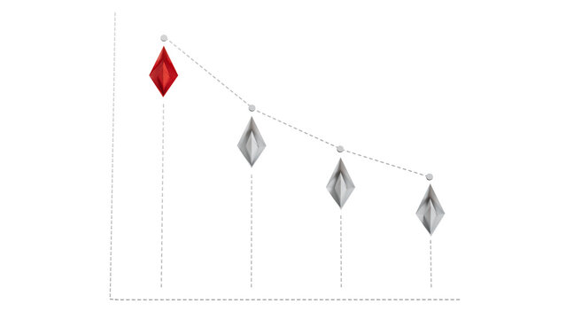 Graph and diagram from boats with decrease. Finance and business concepts. 3D Illustration isolated.Supports PNG files with transparent backgrounds.