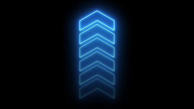 Glowing neon light arrow left direction icon. Abstract glowing neon flashing  back arrow loading animation. Seamless loop 4k motion video with alpha channel.