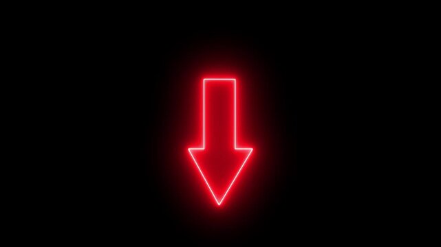 glowing neon arrow down sign animation. Neon arrow symbol icon. Directional sign arrow points to the right ,Abstract directional neon arrow icon animation 4k motion with alpha