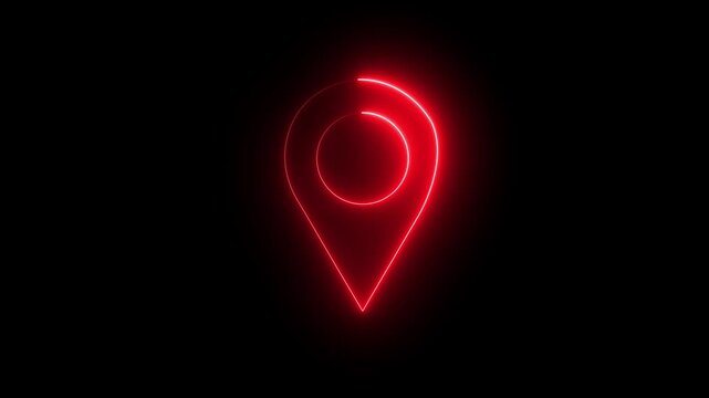 Abstract glowing neon location map icon fast tracking  pin icon animation on black background 4k