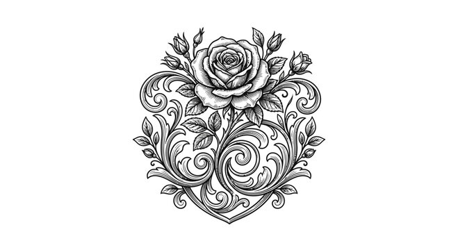 Heart shaped rose and leaf floral flourish