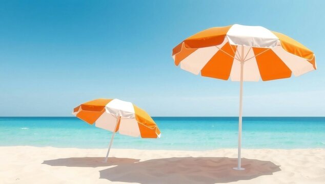 Two beach umbrellas on sandy shore
