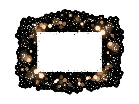 Festive starry border with bokeh lights and copy space