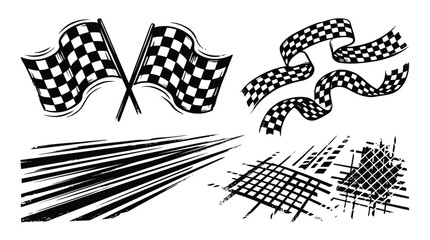 Fototapeta premium A set of four black and white vector racing design elements