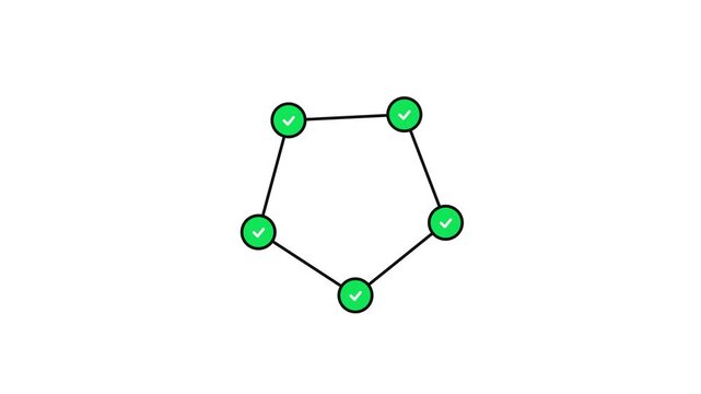 Digital animation of points connecting to form a geometric pentagon shape