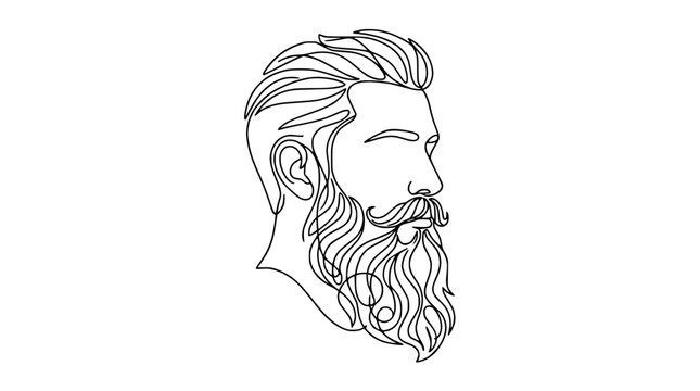 Bearded Man Profile, Minimalist Continuous Line Art Illustration