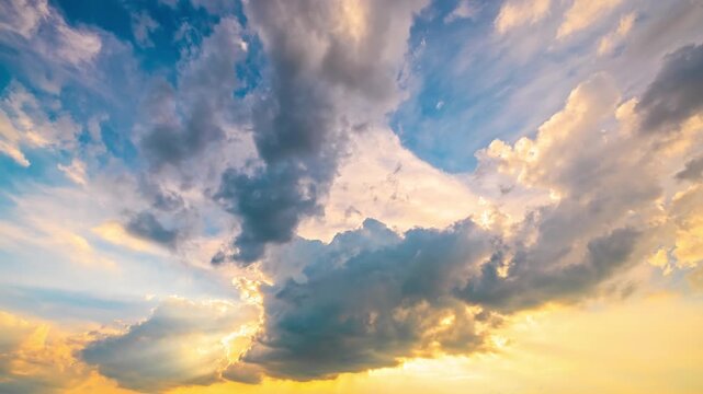 Beautiful blue and orange sunset sky with soft wispy clouds background