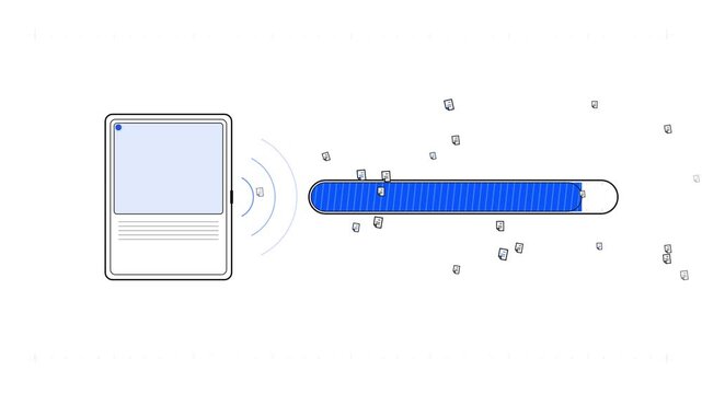 Digital tablet transferring files with animated progress bar loading