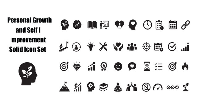 Personal Growth and Self Improvement Solid Icon Set