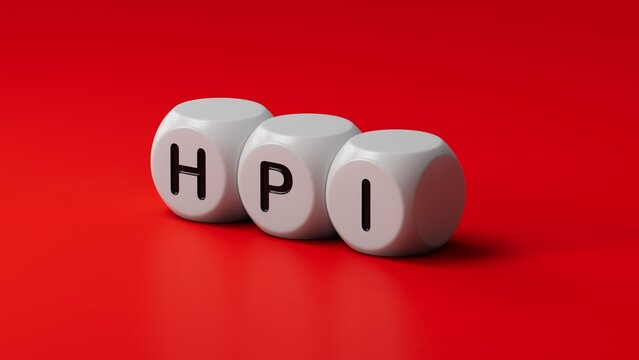 HPI the word is written on wooden dice.close up of wooden dice,Business Concept.3D rendering.