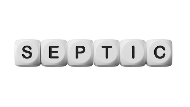 Text septic on wooden dice. Square wood blocks. Top view, flat lay.close up of wooden dice,Business Concept.Supports PNG files with transparent backgrounds.