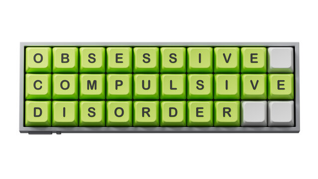 Obsessive Compulsive Disorder words on Computer keyboard keys. Psychiatry psychological problem concept, OCD.Supports PNG files with transparent backgrounds.