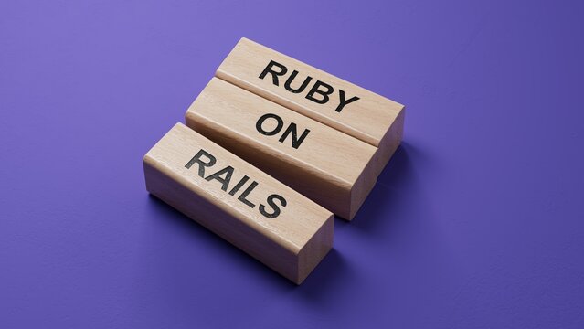 text RUBY ON RAILS. wooden blocks. Copy space.3D rendering