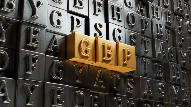 Movable type printing with GBP business word.close up of Movable type printing,Business Concept.3D rendering.