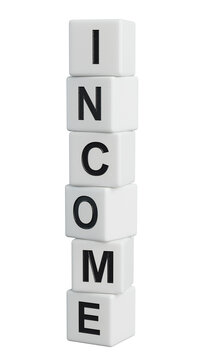wooden elements with INCOME word.close up of wooden elements,Business Concept.Supports PNG files with transparent backgrounds.