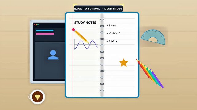 Back to School Desk Study Notebook and Tablet Animation