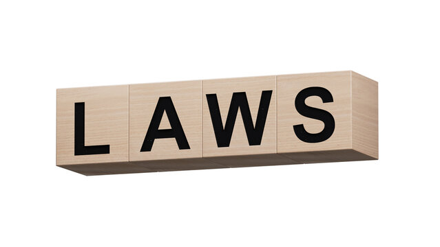 laws. Word Written In wooden cubes on documents.close up of wooden cubes,Business Concept.Supports PNG files with transparent backgrounds.