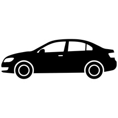 Fototapeta premium Minimalist car silhouette icon, black sedan vehicle side view vector graphic