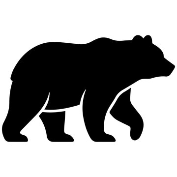 Black bear silhouette icon, walking grizzly animal vector graphic for logo design.