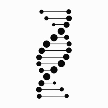 Black and white vector illustration of a DNA strand double helix structure with molecular nodes line art genetics