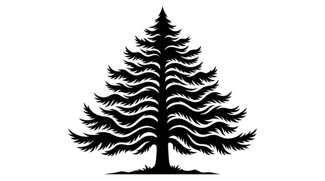 Black silhouette of a pine tree on white background vector illustration with evergreen tree