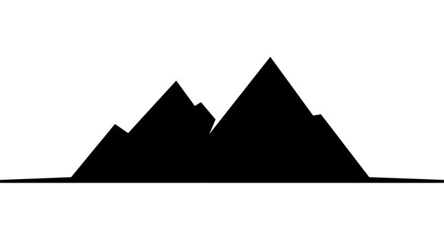 Black silhouette of mountains and hills landscape vector graphic on white background