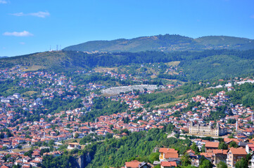 Fototapeta premium Sarajevo skyline day sunset view at summer in Bosnia and Herzegovina. Panorama cityscape of Sarajevo